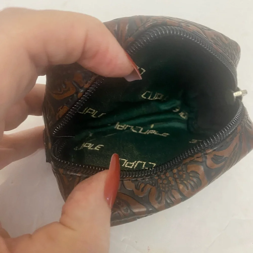 Cuple Spanish Luxury Brand Floral Embossed Faux Leather Pouch